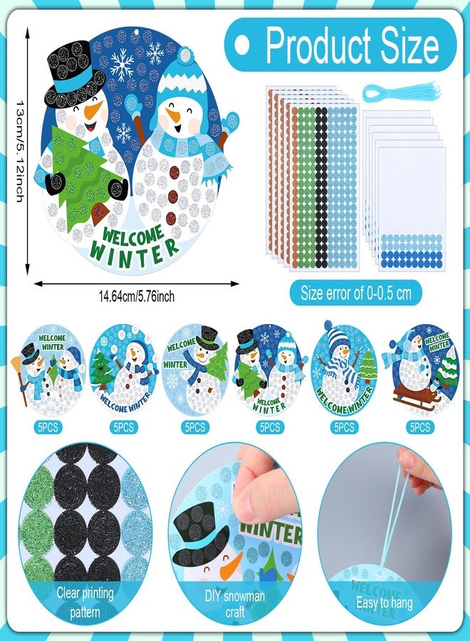 Silipull 30 Sets Snowman Craft Kit DIY Winter Snowman Glitter Mosaic Sign Craft Make Your Own Snowflake Hanging Ornaments for Winter Christmas Fun Home Party Favors Activities - Image 2
